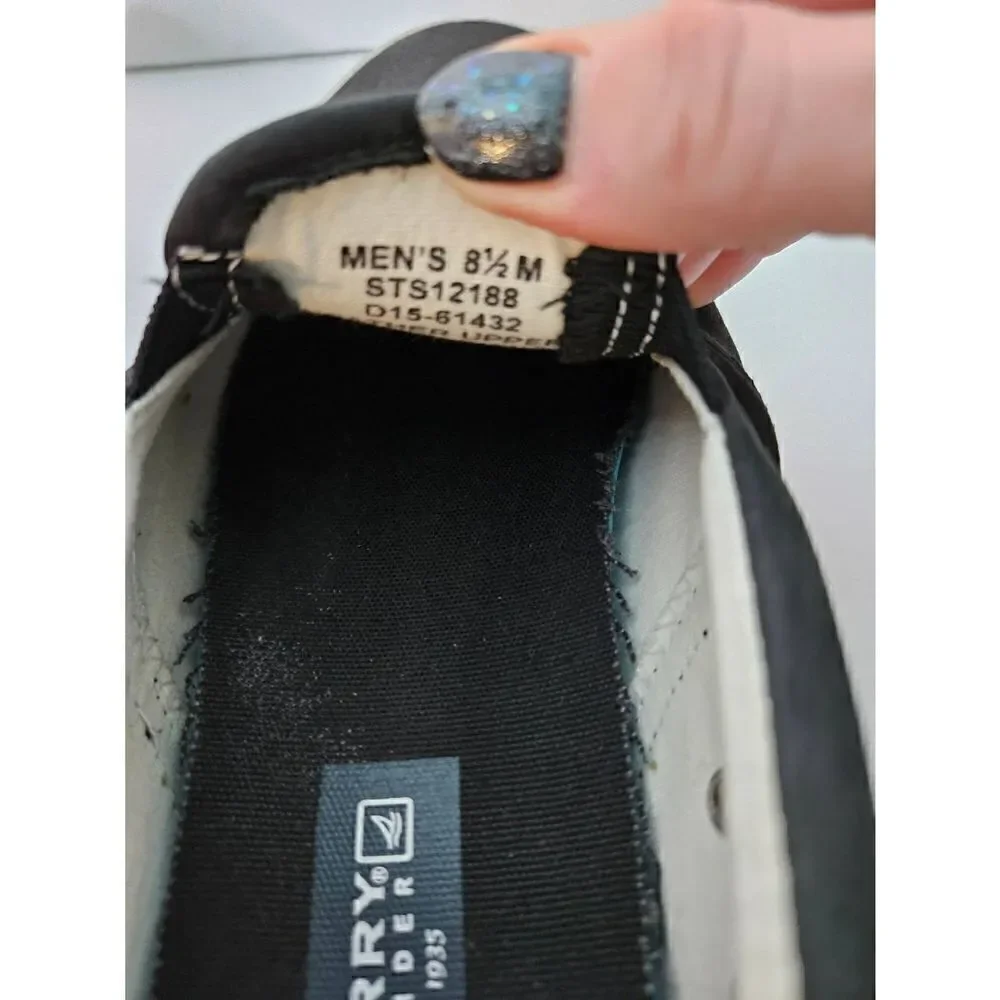 Sperry Top Sider black leather slip on shoes. Size 8.5.